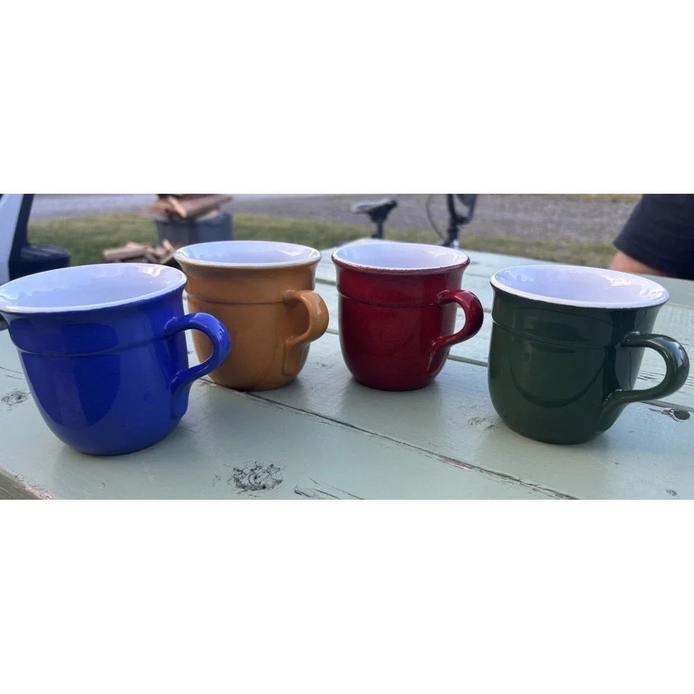 Emile Henry France 8712 Set 4 Mugs Red Blue Green Yellow Pottery - Picture 2 of 7